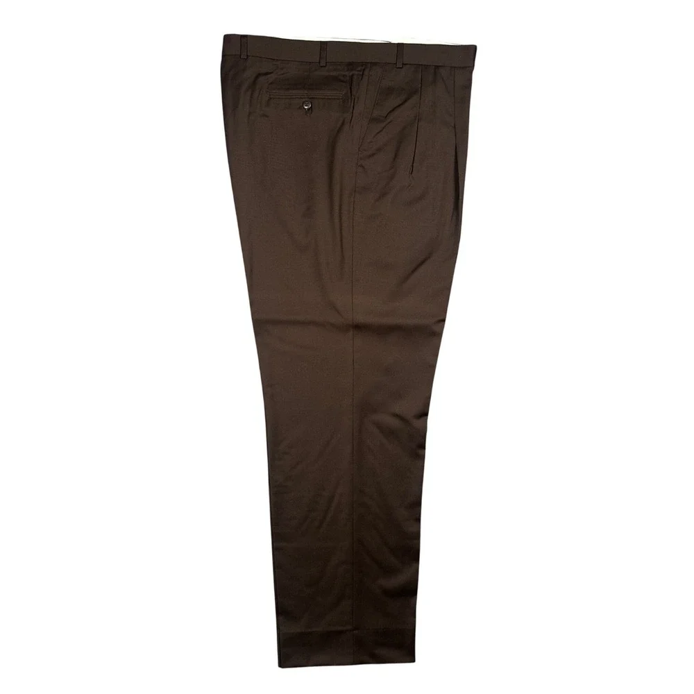 Carlo‎ Mandrone Dress Pants Mens 44L Brown Super 110s Wool Pleated